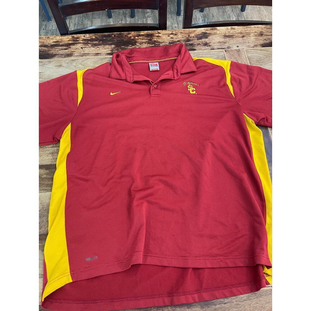 Vintage Nike Team Men's Red Yellow USC Trojans Athletic Polo Shirt Size XL